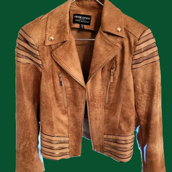 Frank Lyman Montreal | New Never Worn Chestnut Moto Jacket w/ Gold Embellishment - Picture 2 of 16